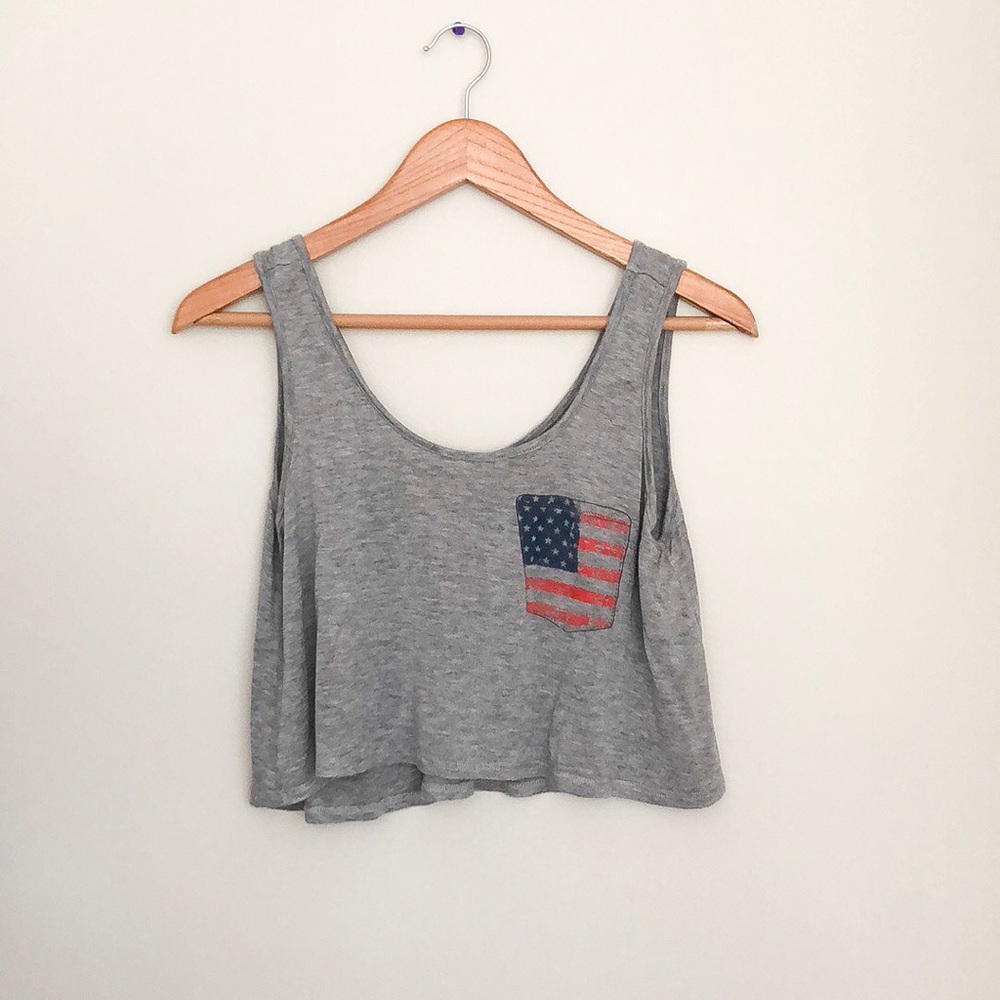 🎀Pacsun Cropped Grey Flowy Flag Top Size Small - Picture 1 of 4